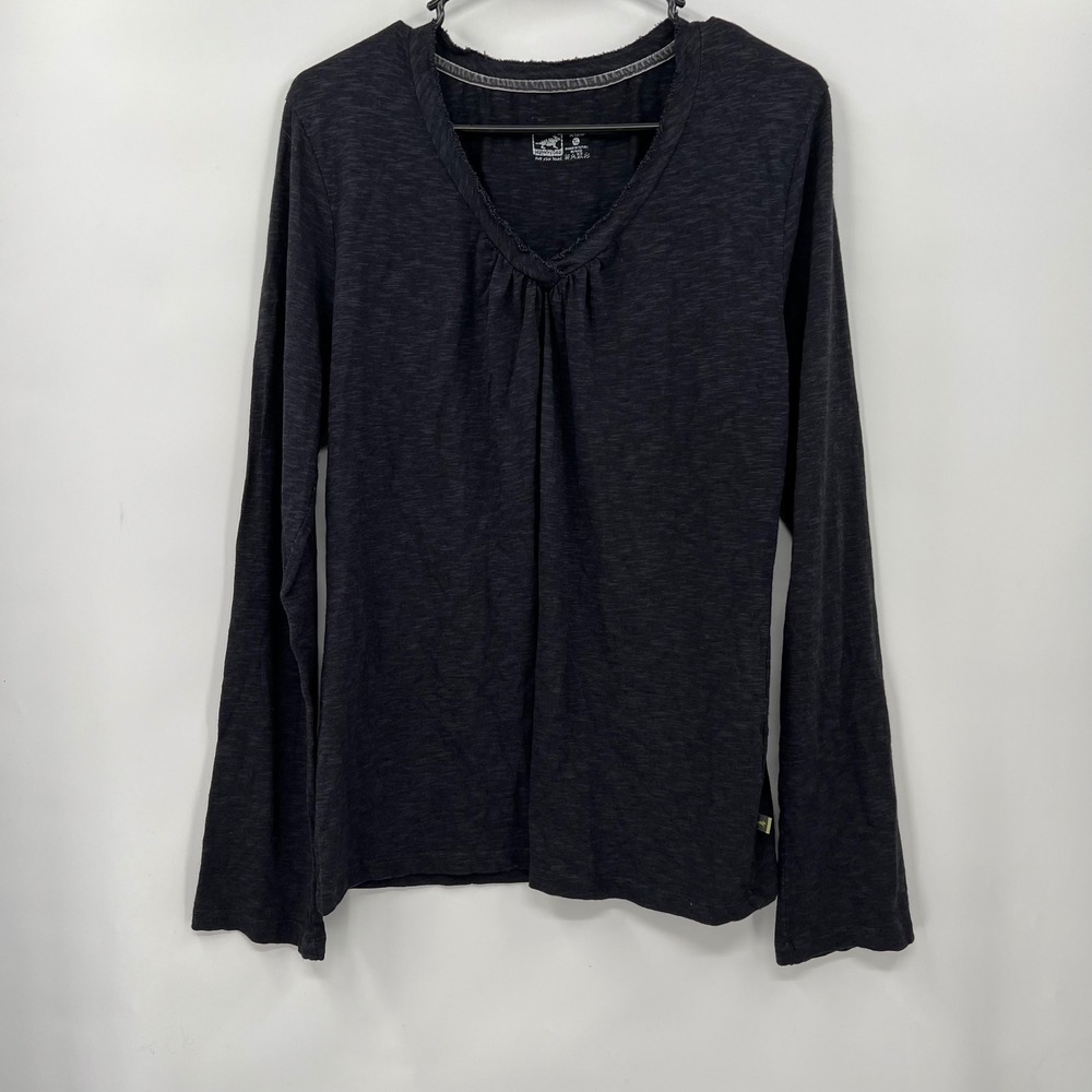 Horny Toad XL Long Sleeve V-Neck Top Womens Charcoal Black Slub Knit Pleated